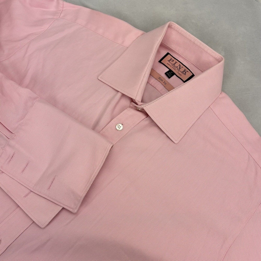Thomas Pink Slim Fit Men's Pink Cotton Long Sleeve French Cuff Shirt 17